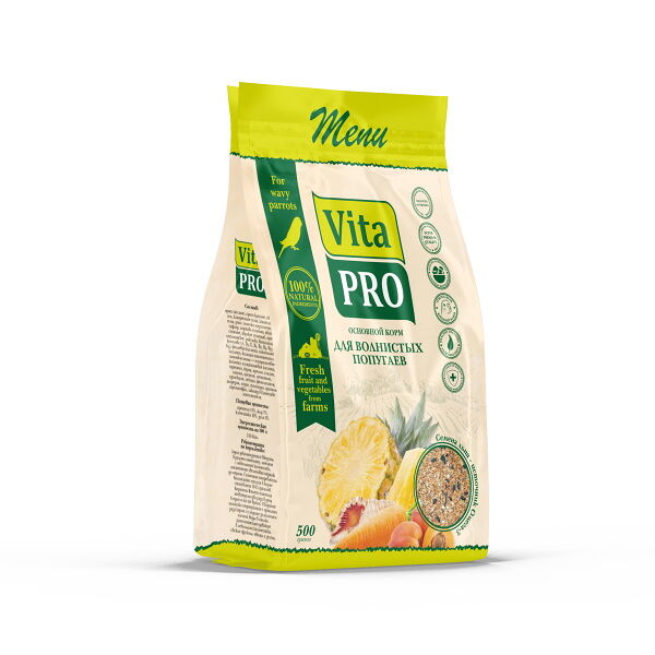 VITA PRO для птиц 500 г основной корм для волнистых попугаев
