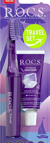Набор R.O.C.S. Зубная щетка Travel Складная средняя +Зубная паста Активный Магний 25г