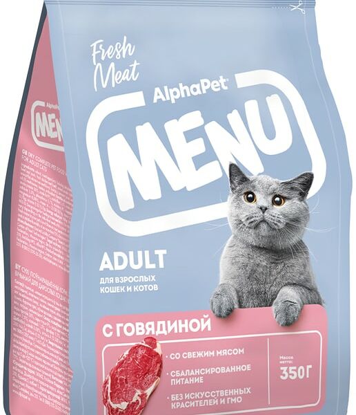 Сухой корм для кошек AlphaPet Menu с говядиной 350г
