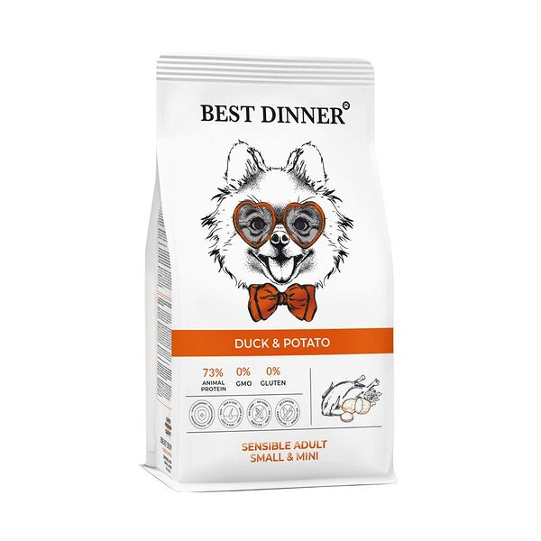 Корм для собак BEST DINNER для мелк.пород склонн.к аллергии и пробл.с пищ., утка с картоф. сух.10кг