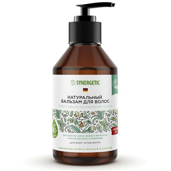 Бальзам для волос Synergetic Интенсивное увлажнение и Блеск, 250 мл