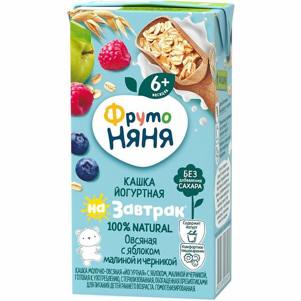 Каша молочно-овсяная ФрутоНяня Я проснулся с яблоком, малиной и черникой с 6 месяцев