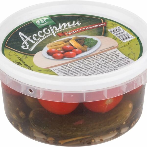 Овощи соленые ФерЭльГам Ассорти черри и корнишоны, 500г