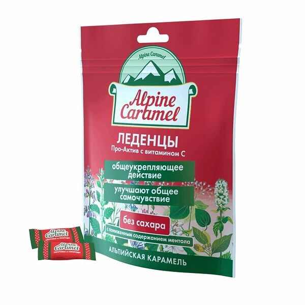 Alpine caramel Леденцы Про-Актив с витамином С без сахара упаковка 75 г 1 шт