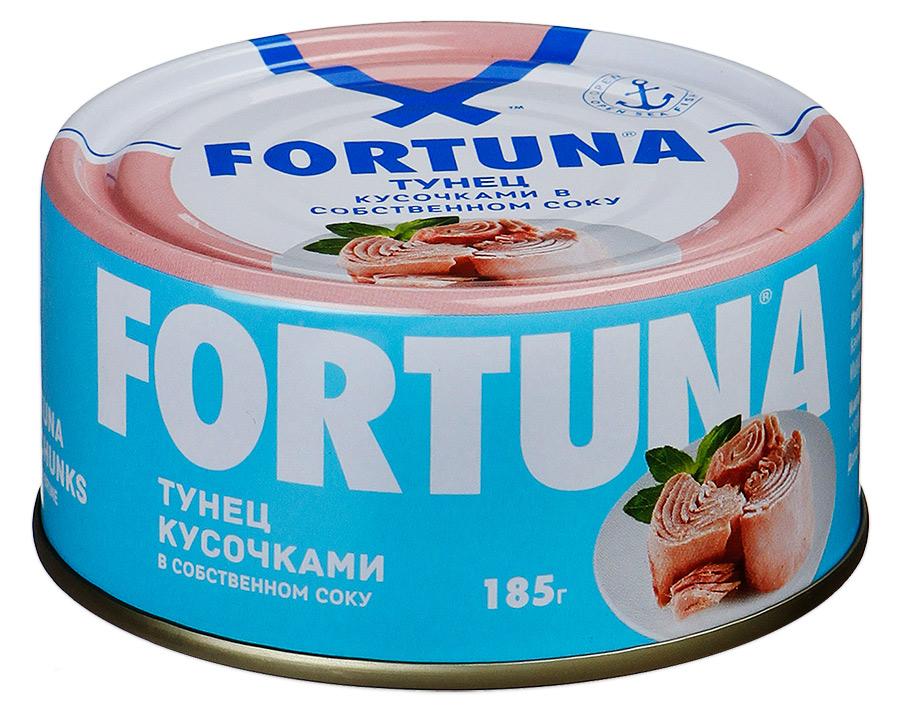 

Тунец кусочками Fortuna в собственном соку ж/б ключ 185 г