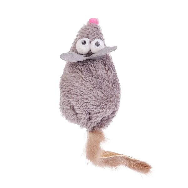 Мышь с хвостом из натуральной норки для кошек, 14 см, серая