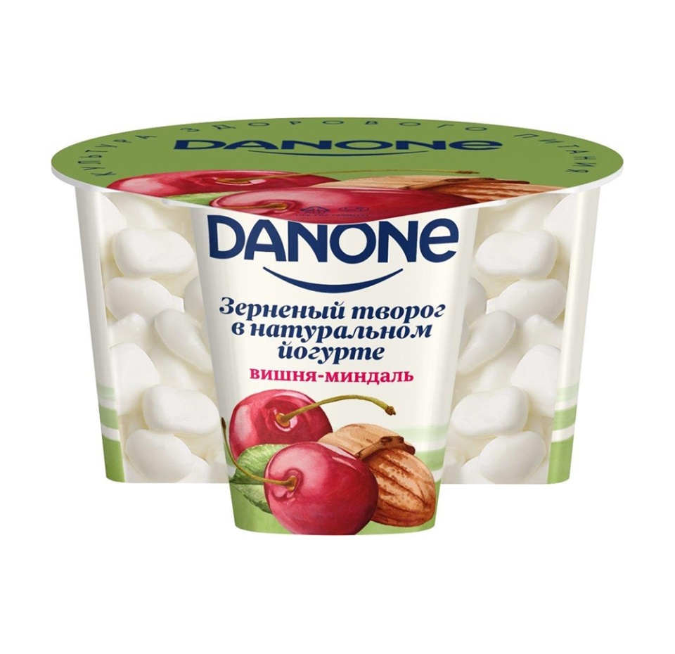 

Творог зерненый Danone в йогурте вишня, миндаль 5% 150г Россия