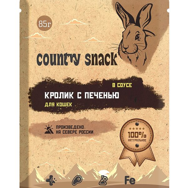 Country snack пауч для кошек (в подливе) Кролик и печень