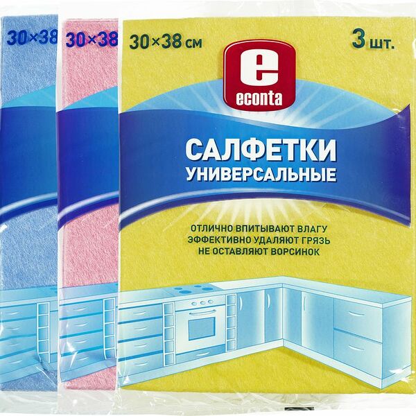 Салфетки Econta универсальные 30х38 см 3 шт. цвет в ассортименте 1 упаковка