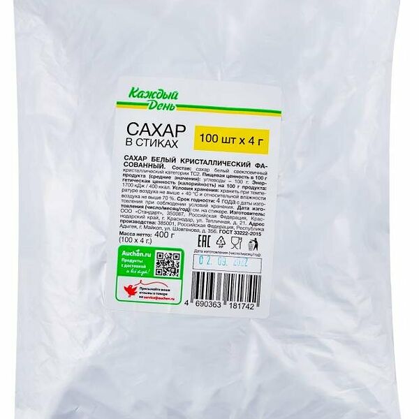 Сахар Каждый день кристаллический, 4 г x 100 шт