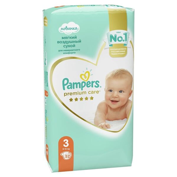Подгузники Pampers Premium Care Midi р.3 6-10кг, 52шт