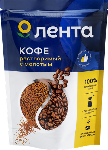 

Кофе Лента растворимый с добавлением молотого натуральный сублимированный 90 г