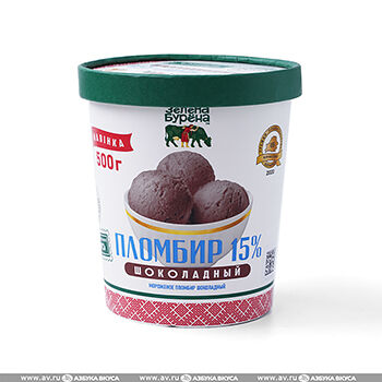 Мороженое пломбир Зелёна Бурёна шоколадный на сливках 15% 500г, ведёрко бумажное, Беларусь