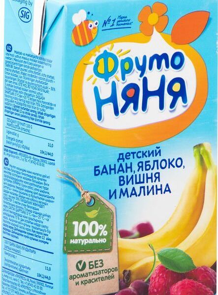 Нектар ФрутоНяня яблоко-банан-вишня-малина неосветлённый 500мл