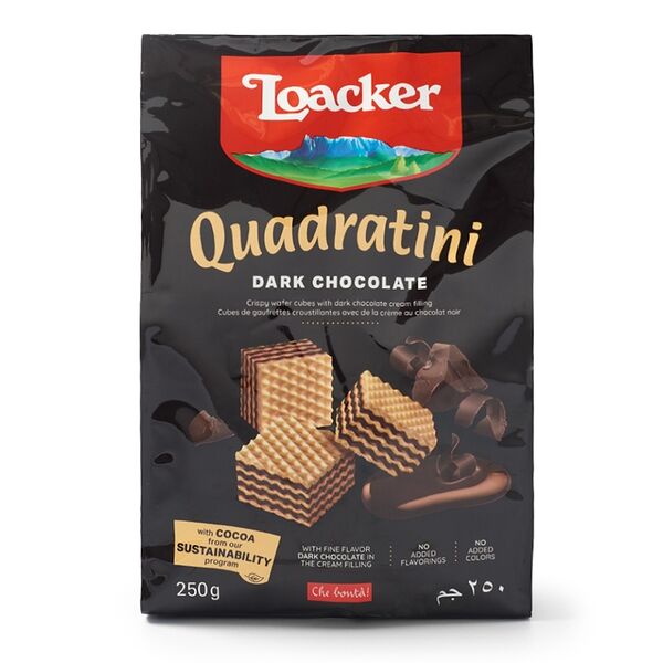 Вафли «Квадратини» темный шоколад, Loacker