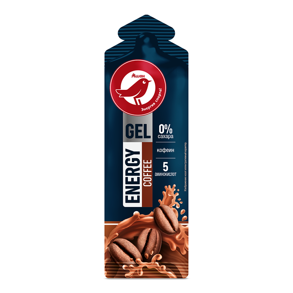 Энергетический гель АШАН Красная птица со вкусом кофе в саше