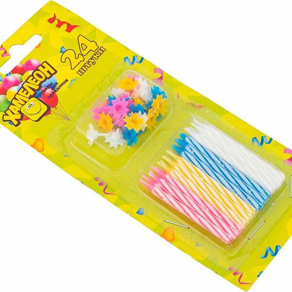 Свеча для торта ХАМЕЛЕОН 6см, с подставкой, 24шт