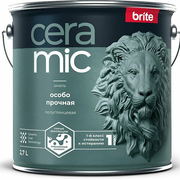 Эмаль BRITE CERAMIC особо прочная акриловая база А, ведро 2,7 л