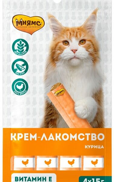 Крем-лакомство для кошек Мнямс с курицей 15г*4шт