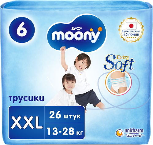 

Подгузники-трусики MOONY универсальные XXL 13–28кг, 26шт