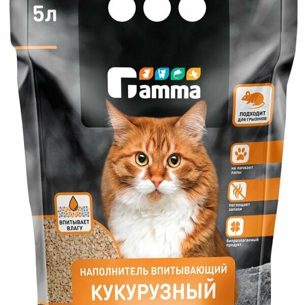 Наполнитель для кошачьего туалета Gamma кукурузный, 5 л
