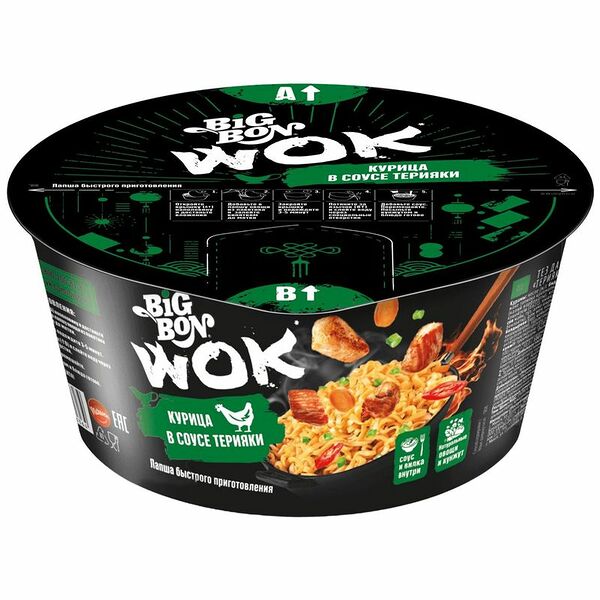 Лапша Big Bon Wok быстрого приготовления Курица в соусе терияки, 85г