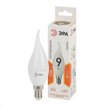 Лампа светодиодная ЭРА LED smd BXS, 9Вт свеча на ветру, тепл. свет цоколь Е14 АТЛ