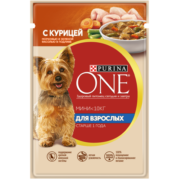 Корм для собак Purina One Мини мелких пород с курицей морковью и зеленой фасолью