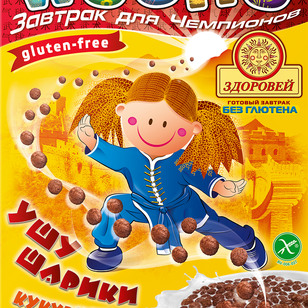 Готовый завтрак ЗДОРОВЕЙ Wushu, Ушу шарики, кукурузные с какао, 250г