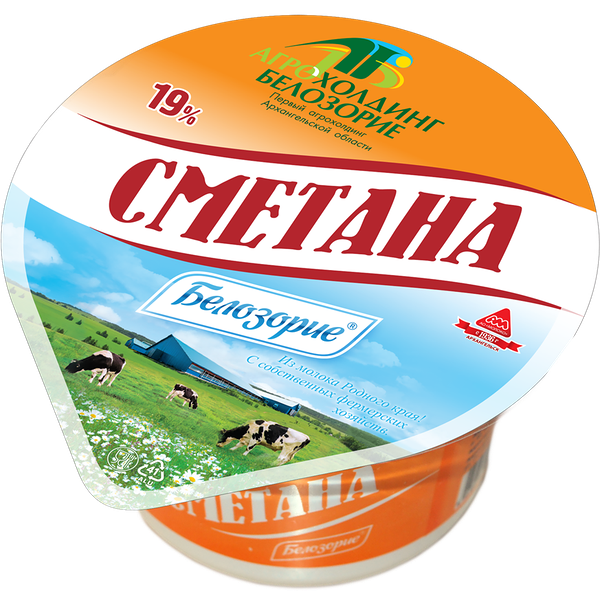 Сметана БЕЛОЗОРИЕ 19%, без змж 200 г