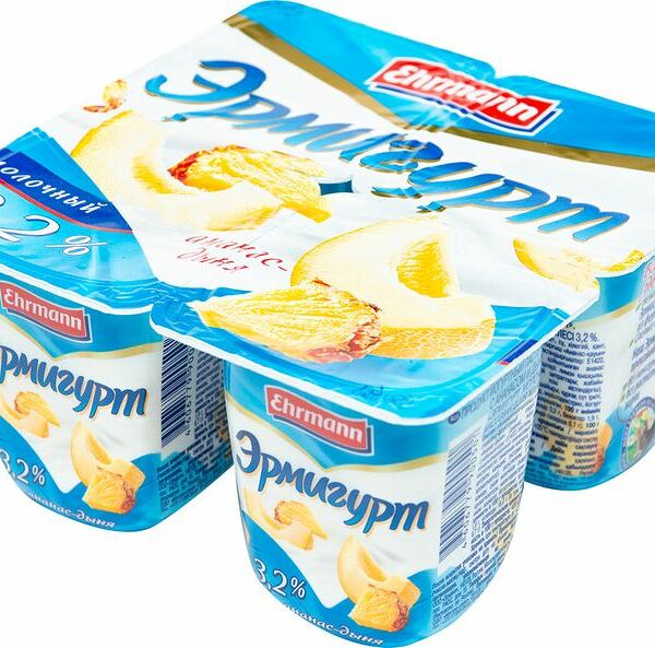 Продукт йогуртный Эрмигурт Молочный Ананас-Дыня 3.2%, 1 шт