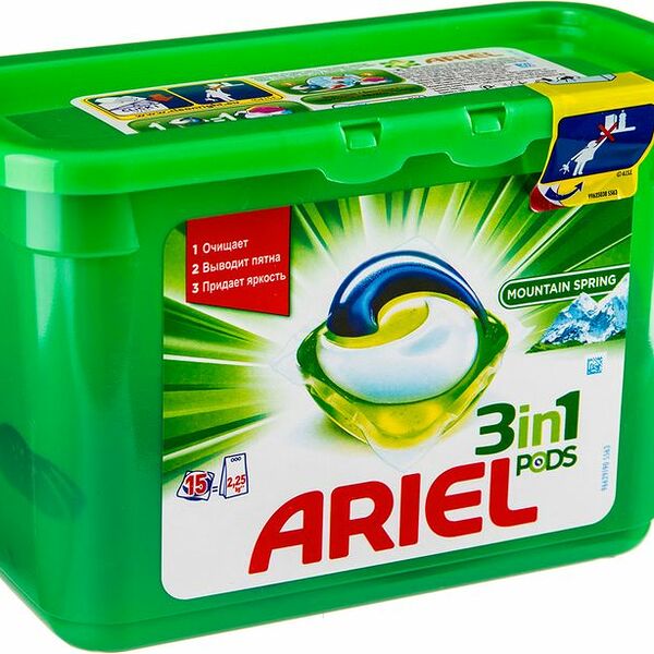 Капсулы для стирки Ariel 3in1 Pods Горный Родник автомат, 15х28.8г