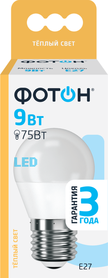 

Лампа светодиодная Фотон E27 9Вт, теплый свет, шар