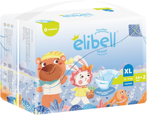 

Подгузники детские ELIBELL Active XL 12–17кг, 36шт
