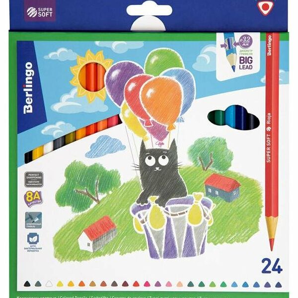 Карандаши цветные Berlingo SuperSoft Жил-был кот, 24 цвета