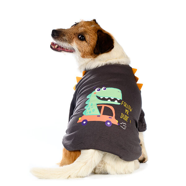 Футболка для собак Petmax с динозавром, цвет серый, размер XS