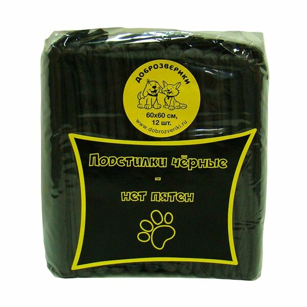 Подстилки для животных Доброзверики впитывающие суперабсорбент черные 60х60 см 12 шт