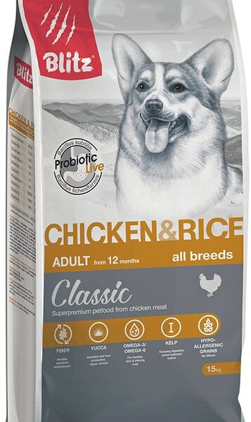 Сухой корм для собак Blitz курица с рисом 15кг