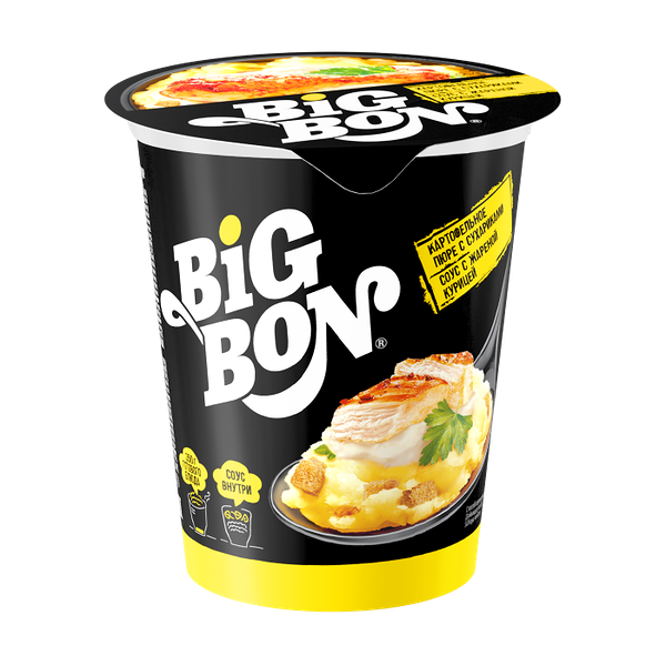 Пюре картофельное Big Bon с сухариками + соус с жареной курицей