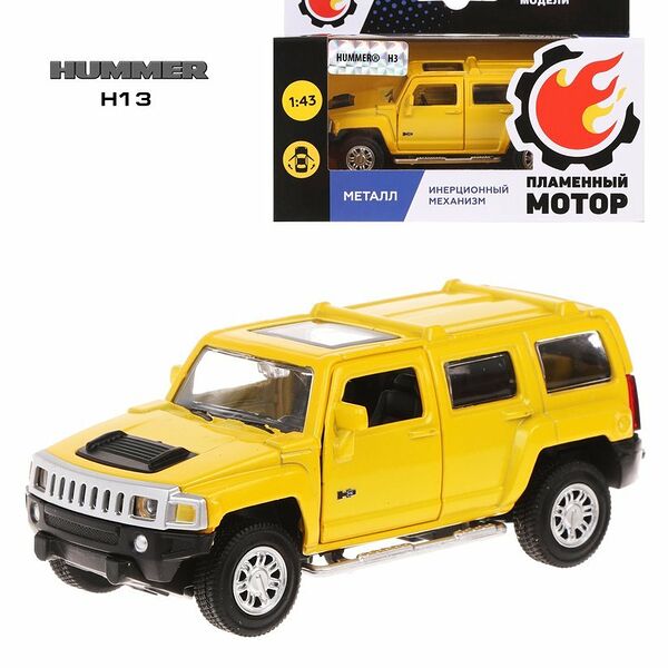 Машина мет. 1:43 Hummer H3, откр.двери, желтый, 12см