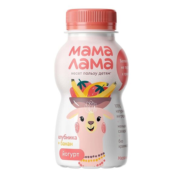 Йогурт питьевой Мама Лама клубника и банан 2,5% 200г
