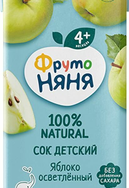 Сок ФрутоНяня яблочный без сахара осветленный 200мл