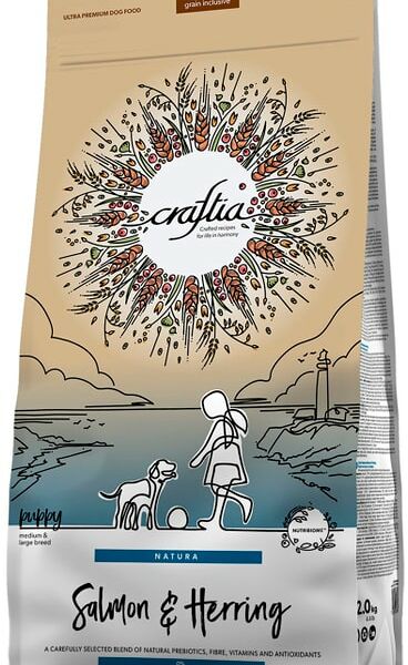 Сухой корм для щенков Craftia Natura для средних и крупных пород из лосося и сельди 2кг