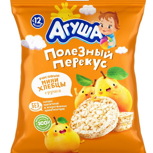 Хлебцы рисовые Груша вес 30г ДП от 1 года Агуша