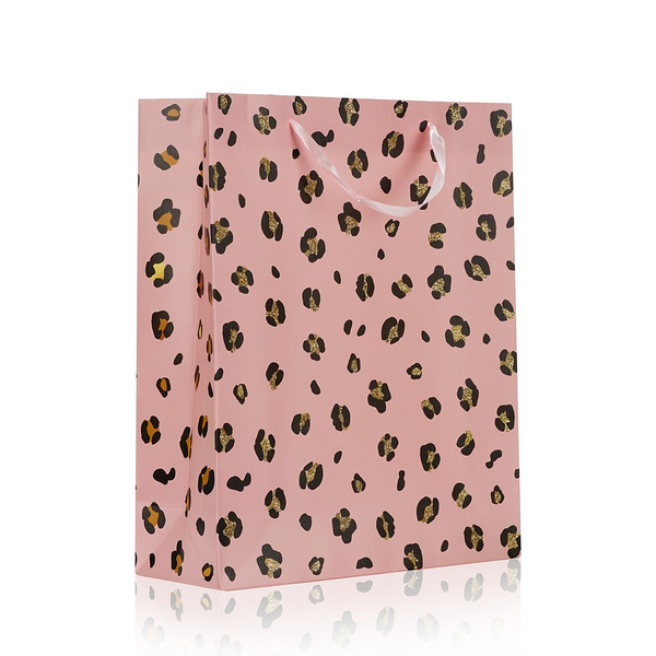 Пакет подарочный УРРА , Розовый с леопардовыми пятнами , 26*32*10см