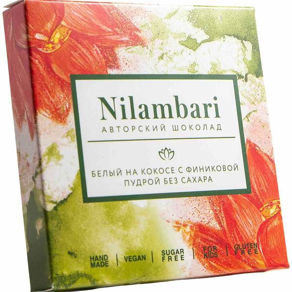 Шоколад белый на кокосе Nilambari с финиковой пудрой без сахара
