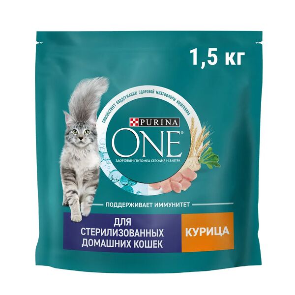 Сухой корм Purina ONE полнорационный для стерилизованных домашних кошек, с высоким содержанием курицы, 1,5 кг