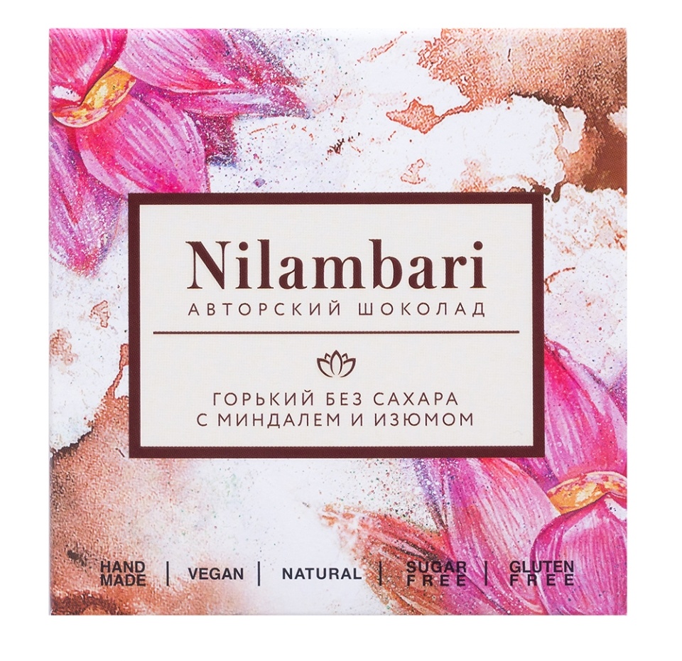 

Шоколад горький Nilambari без сахара с миндалём и изюмом 92% какао 65 г