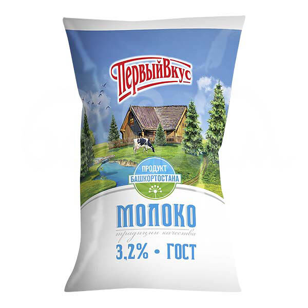Молоко Первый Вкус 3.2% 900гр Пастеризованное пакет