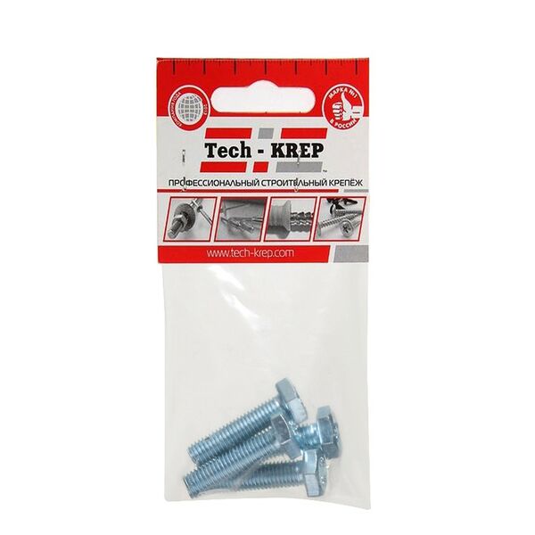 Болт DIN 933 М TECH-KREP, 4шт, 8х30мм, шестигранный, оцинкованный